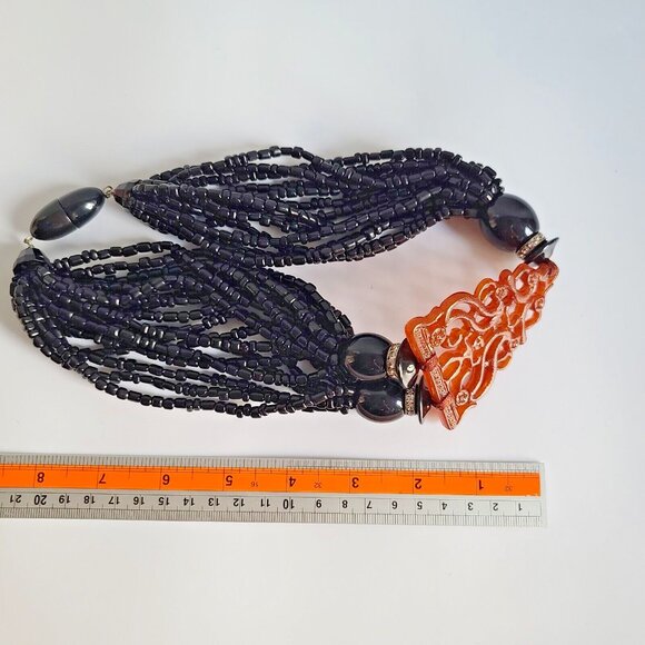 Chunky Fiocchi Italy choker necklace Totem Figure Angela Caputi 1980s Orange - Picture 8 of 9